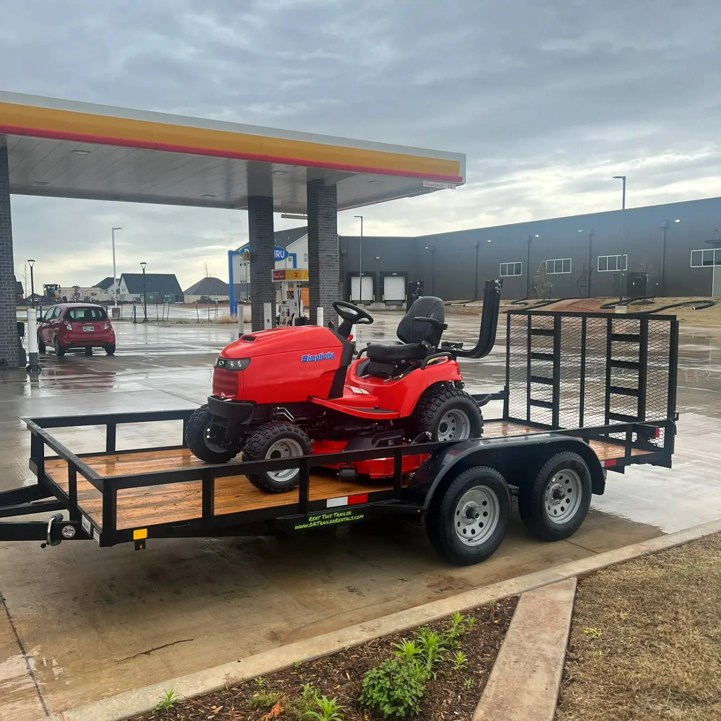Riding mower on utility trailer rental Oklahoma City