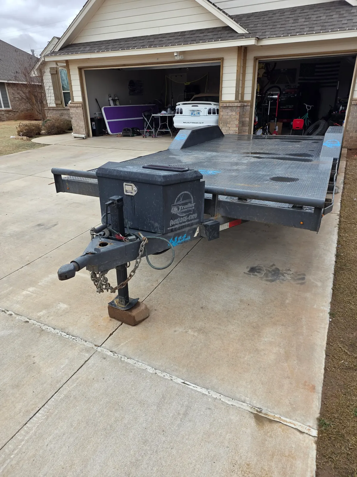 Car hauler trailer with branded tool box rental Yukon OK